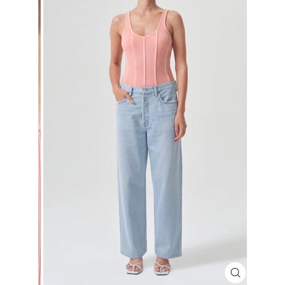 AGOLDE Bodysuit Elna Corset Seam Ribbed Grapefruit NEW Womens Large $178.00
